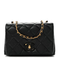 Shiny Lambskin Quilted Enamel CC Mini Flap Black