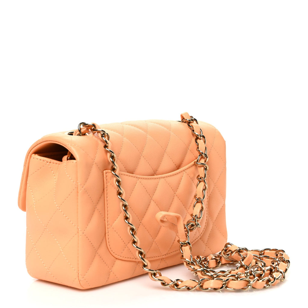 Lambskin Quilted Mini Rectangular Flap Light Orange