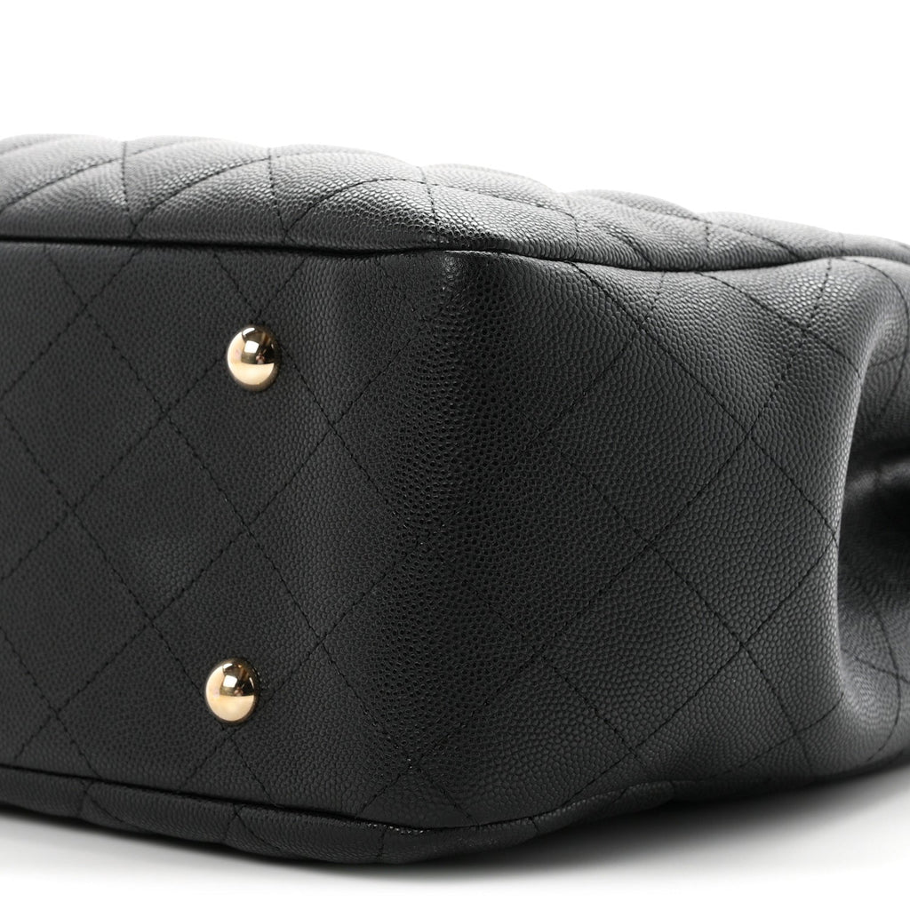 Caviar Quilted Small Shopping Tote Black