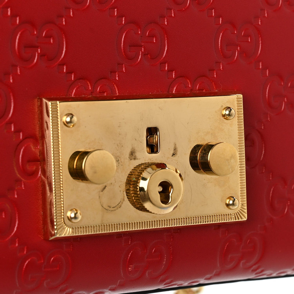Guccissima Small Padlock Shoulder Bag Hibiscus Red