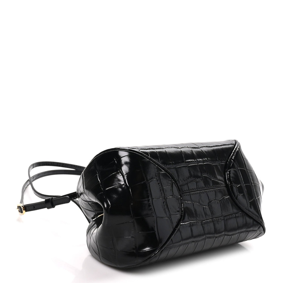 Calfskin Crocodile Embossed Pretty CC Clutch With Strap Black