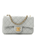 Lambskin Quilted Mini Rectangular Pearl Crush Flap Grey
