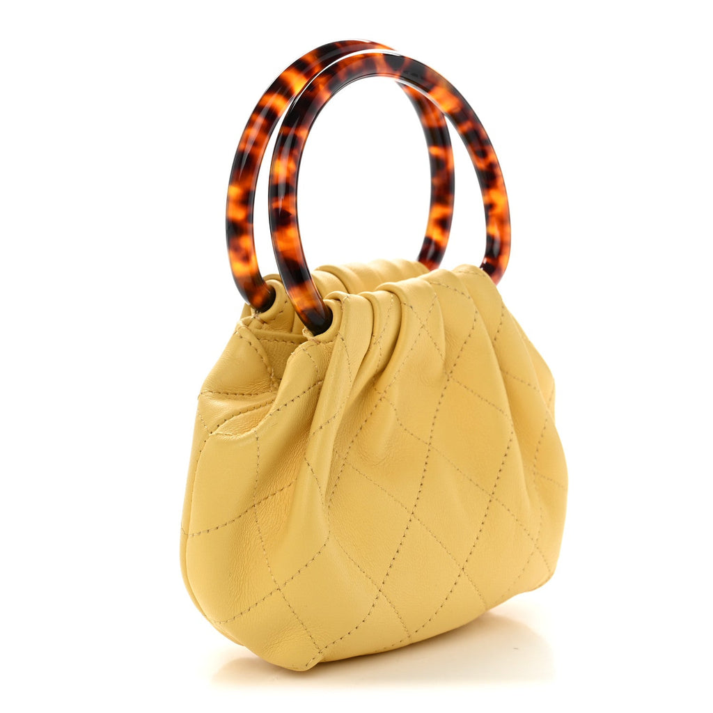 Lambskin Plexiglass Tortoise Shell Quilted Mini Pouch Yellow