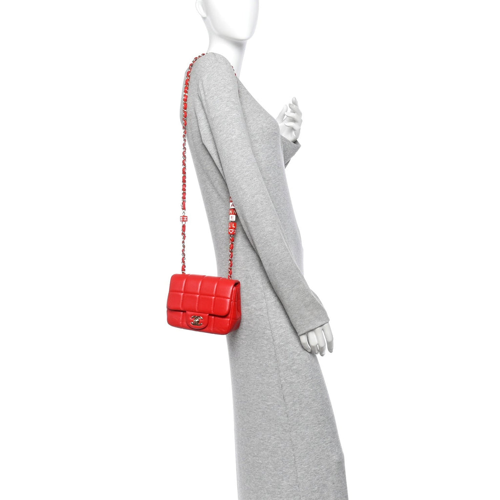 Lambskin Resin Crystal Square Quilted Monacoco Mini Flap Red