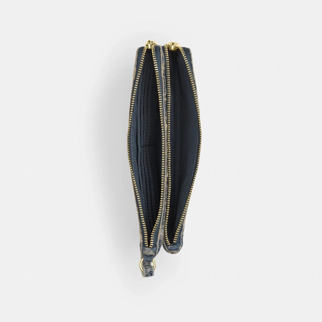 Coach Outlet Double Zip Wristlet In Signature Regenerative Cotton Denim