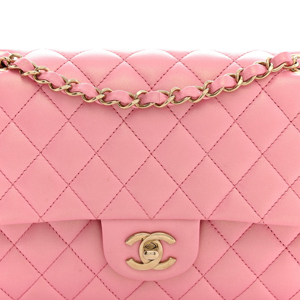 Iridescent Calfskin Quilted Medium Double Flap Pink