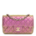 Iridescent Lambskin Quilted Mini Rectangular Flap Purple