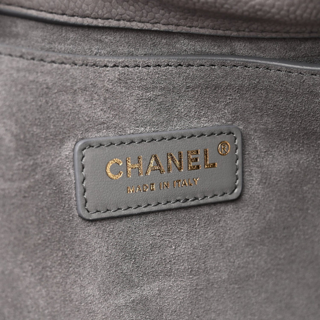 Nubuck Caviar Quilted Large Shopping Bag Grey