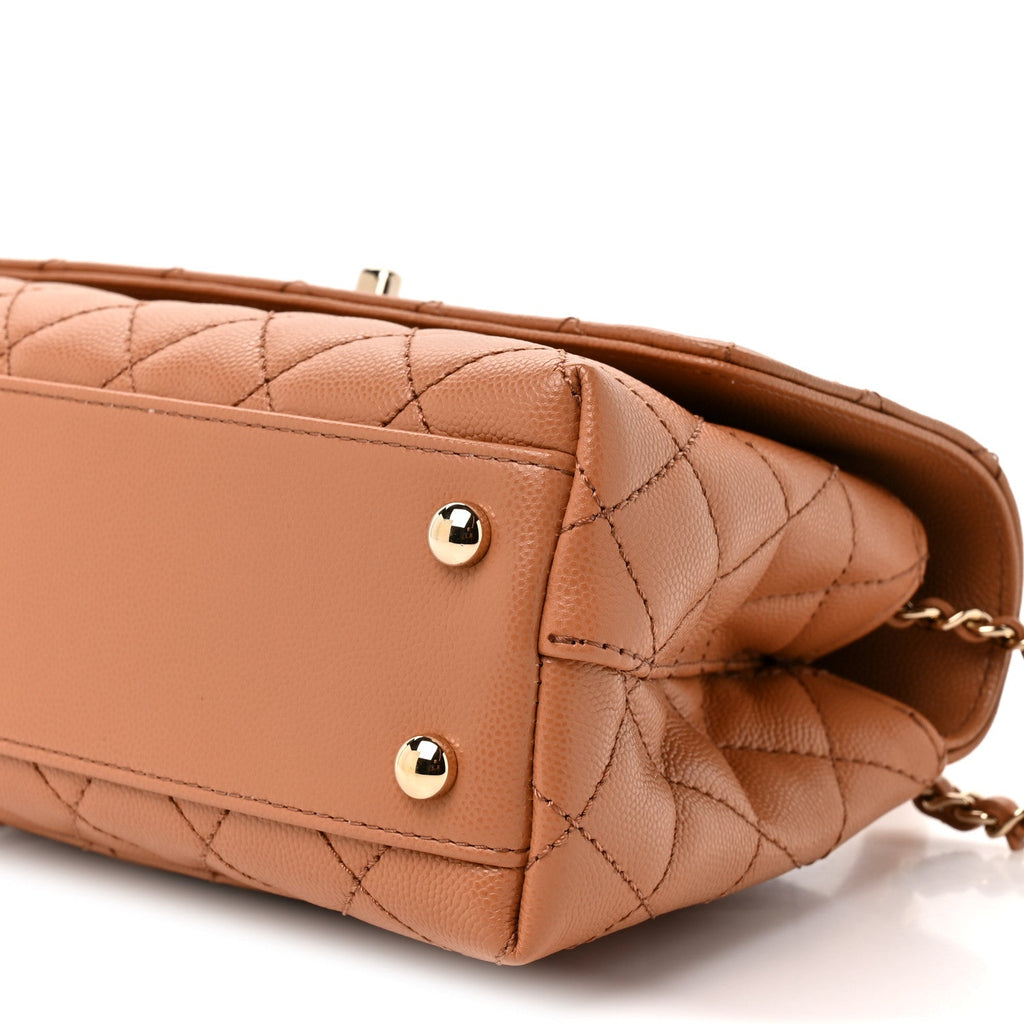 Caviar Quilted Lizard Embossed Mini Coco Handle Flap Beige