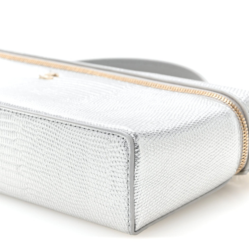 Lizard Embossed Calfskin Exoticoco Long Vanity With Chain Silvery