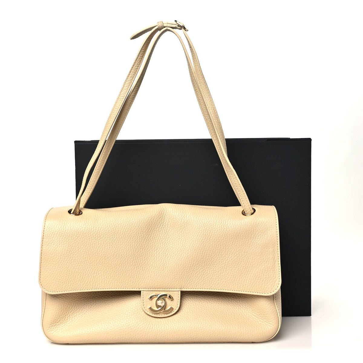 Grained Calfskin Small Souplissimo Maxi Flap Beige