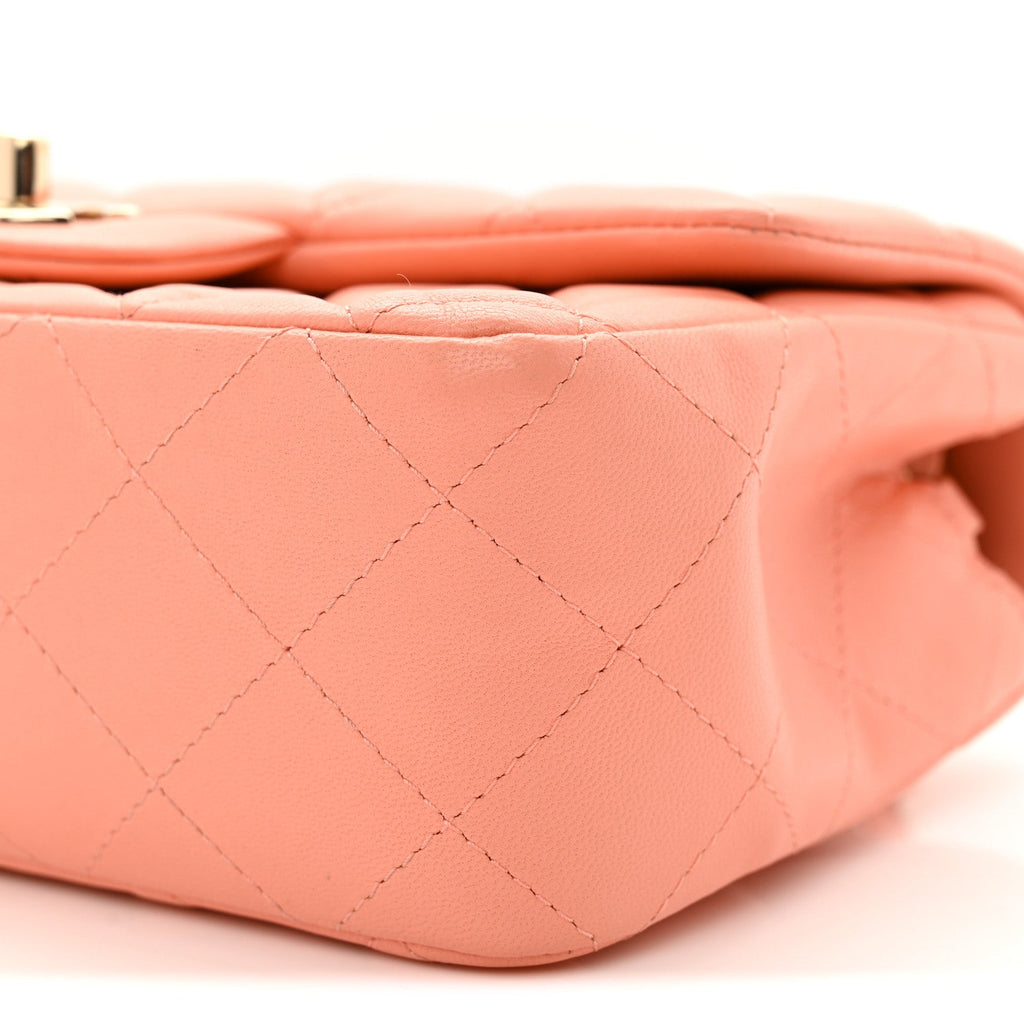 Lambskin Quilted Mini Rectangular Flap Light Pink