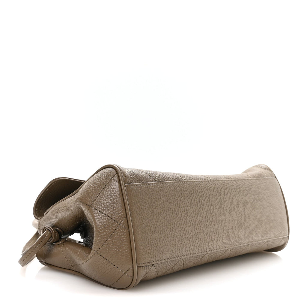 Grained Calfskin Stitched Urban Essentials Small Shopping Bag Dark Khaki