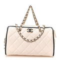 Lambskin Quilted Resin CC Mini Bowling Clutch With Chain White Black