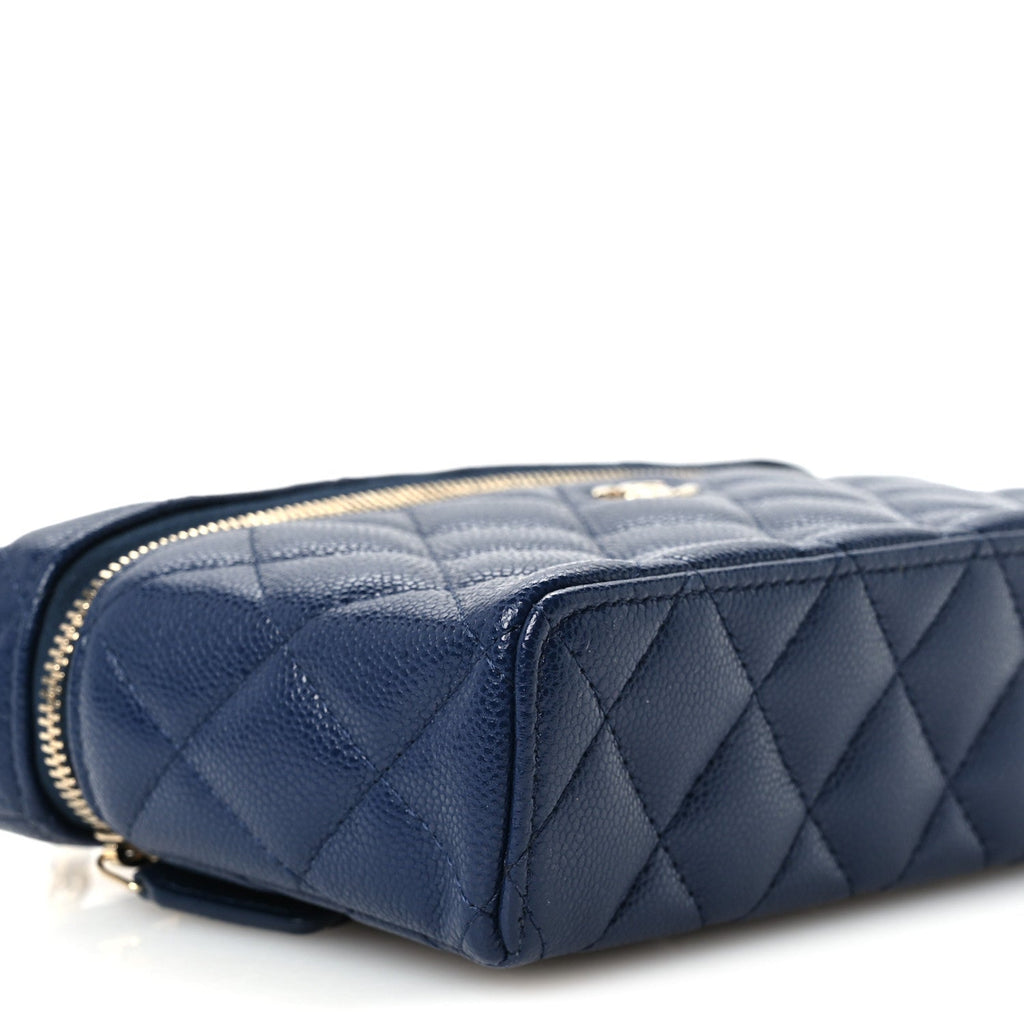 Caviar Quilted Top Handle Slim Vanity With Chain Navy