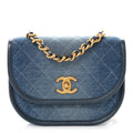 Washed Denim Quilted Small Messenger Flap Blue