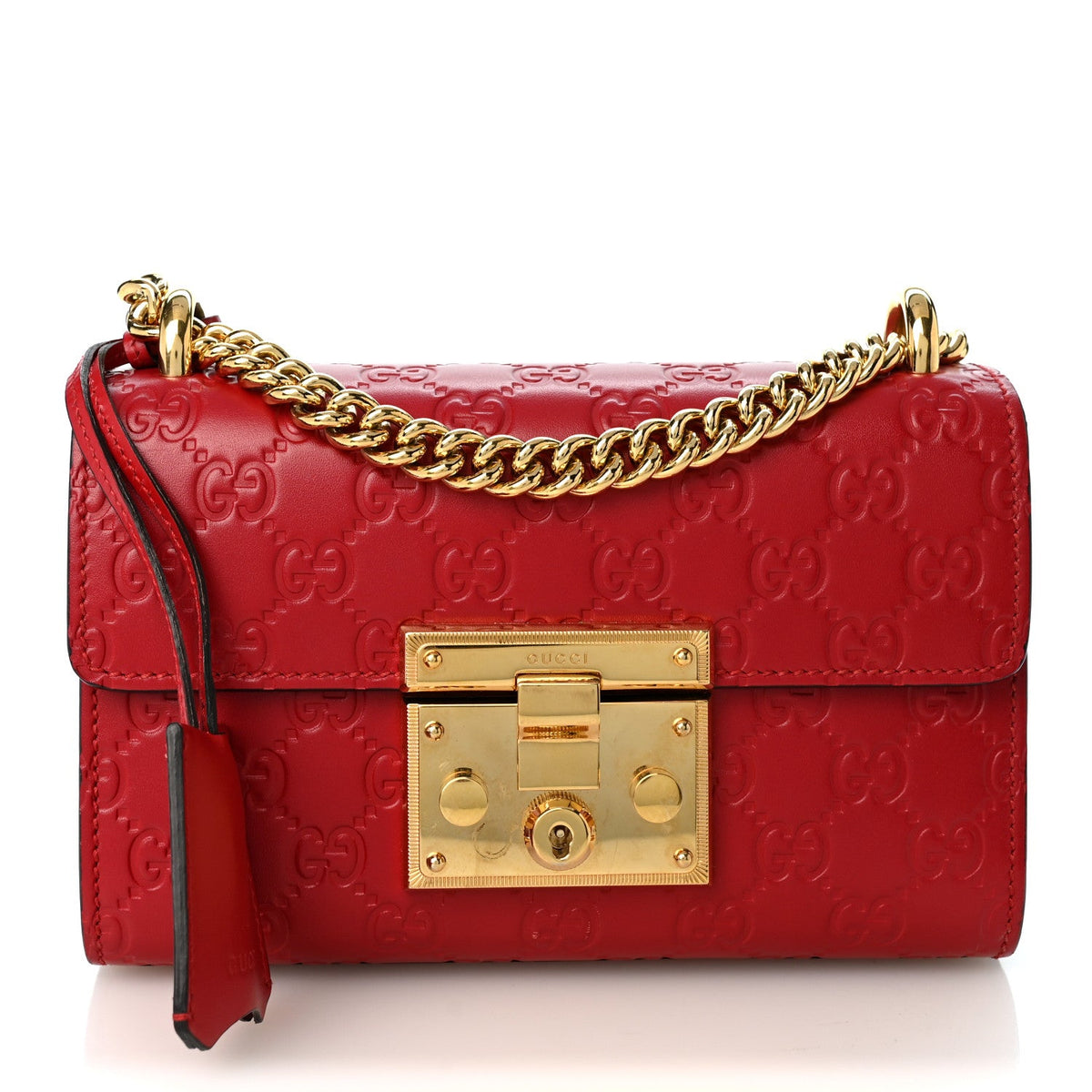 Guccissima Small Padlock Shoulder Bag Hibiscus Red