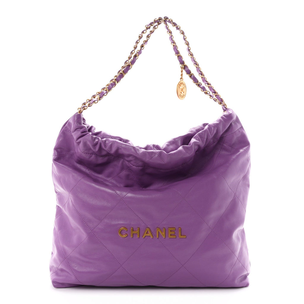 Shiny Calfskin Quilted Chanel 22 Purple