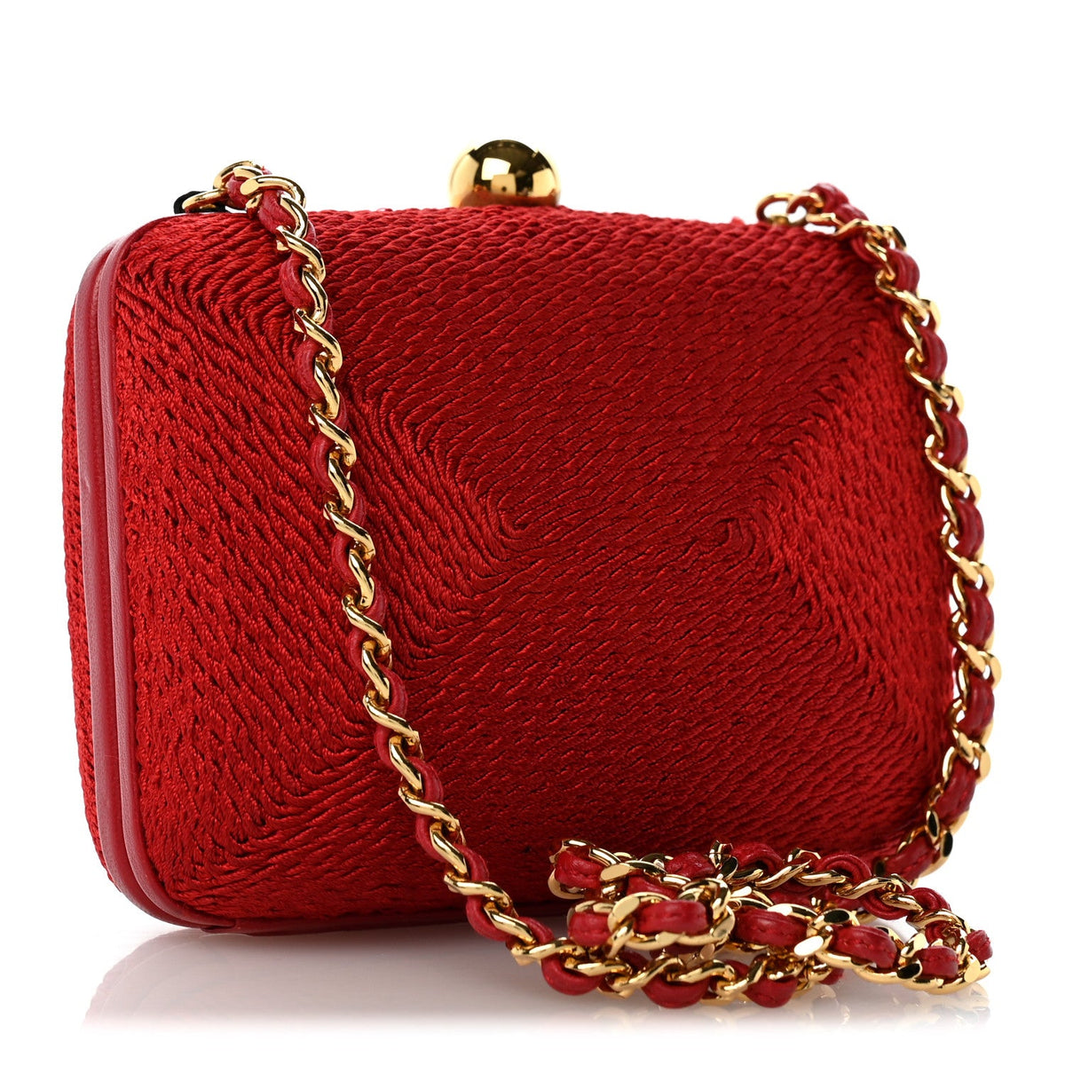 Woven Raffia Clutch With Chain Bag Red