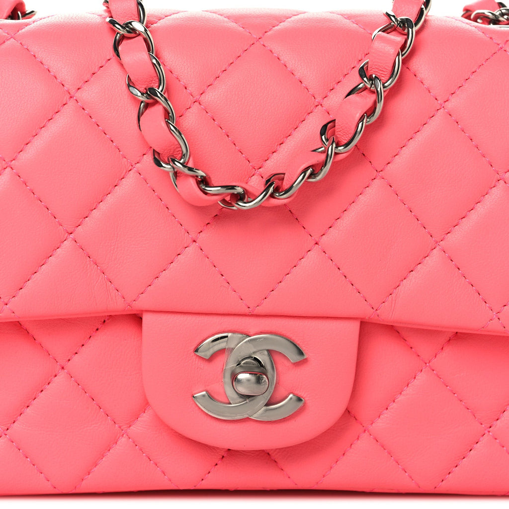 Lambskin Quilted Mini Rectangular Flap Pink