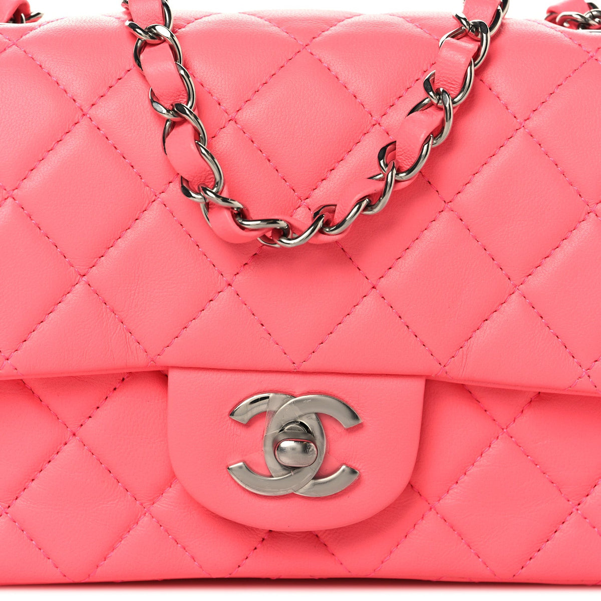 Lambskin Quilted Mini Rectangular Flap Pink