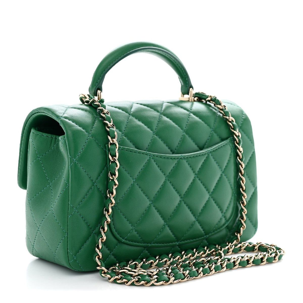 Lambskin Quilted Mini Top Handle Rectangular Flap Green