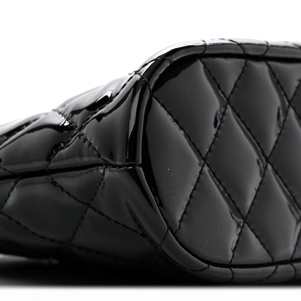Patent Quilted Shiny Coco Small Shopping Bag Black