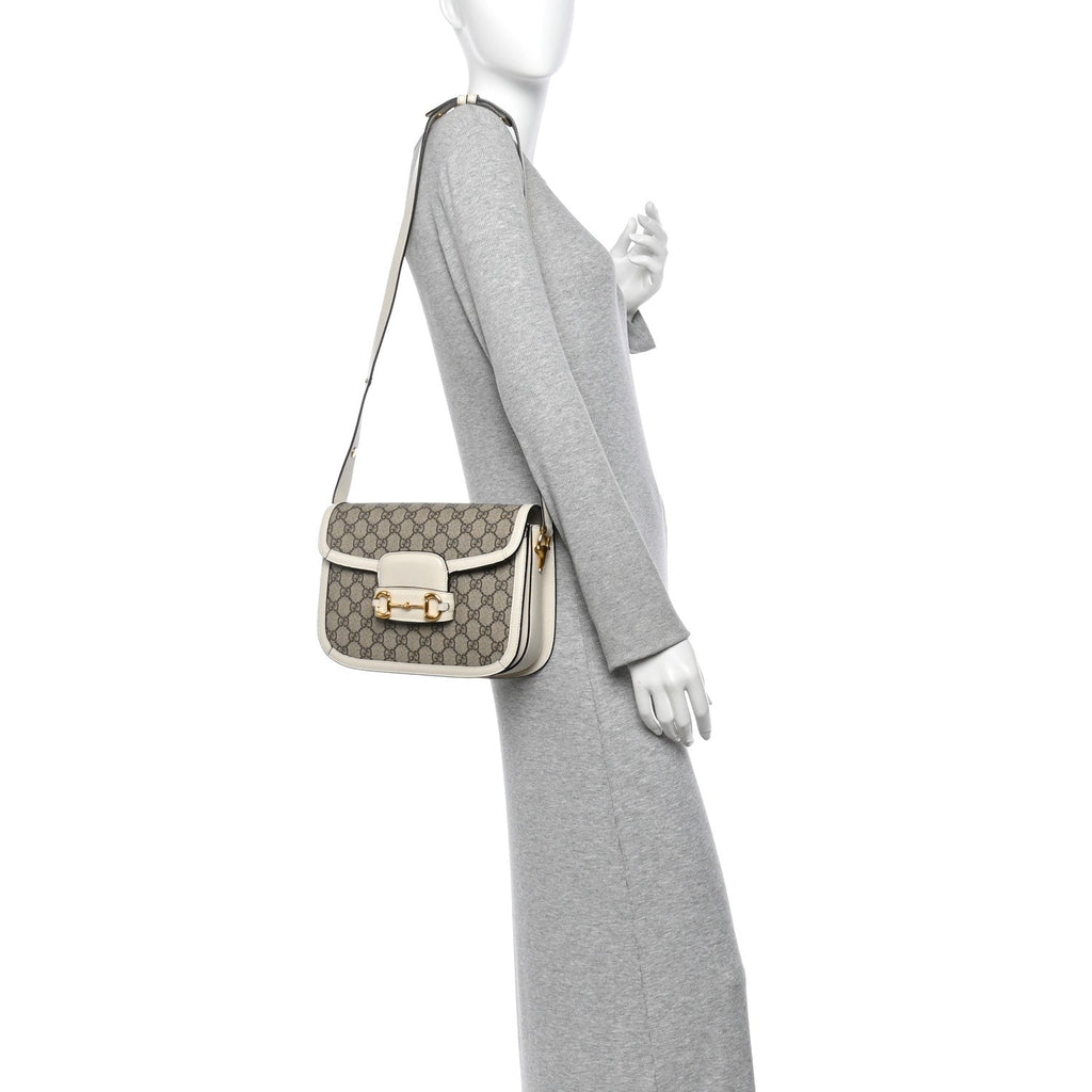 GG Supreme Monogram Horsebit 1955 Shoulder Bag Beige Mystic White