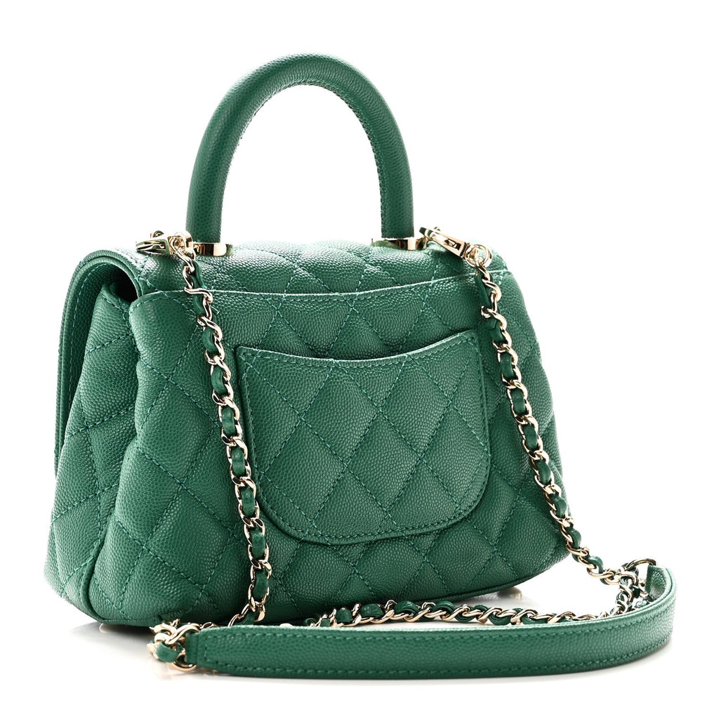 Caviar Quilted Extra Mini Coco Handle Flap Green