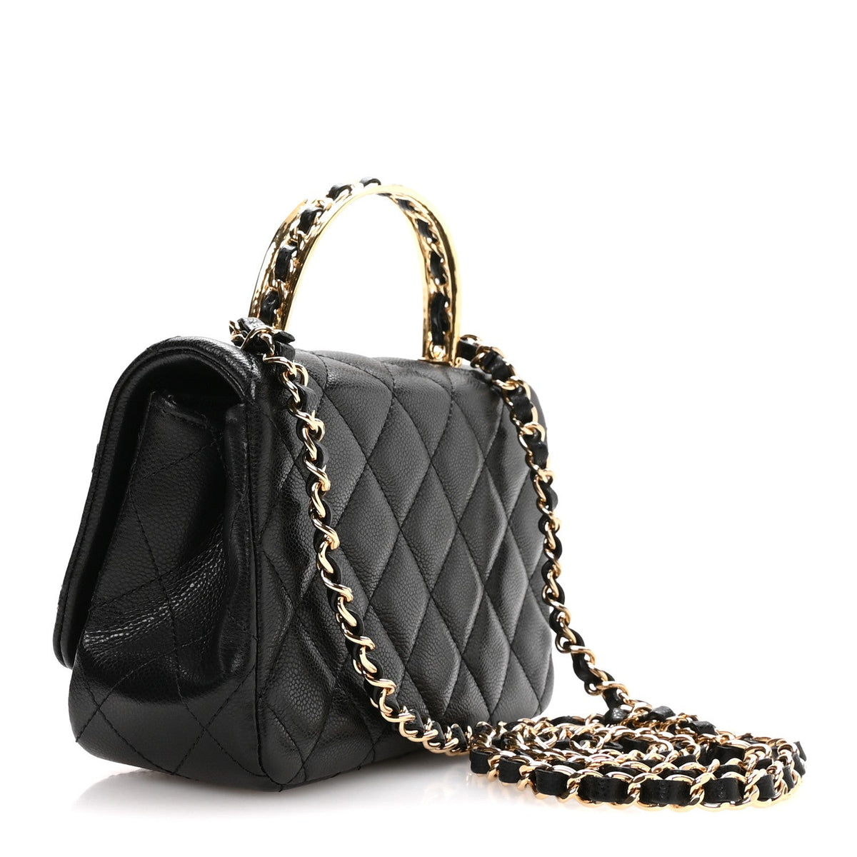 Caviar Quilted Metal Top Handle Mini Flap Black