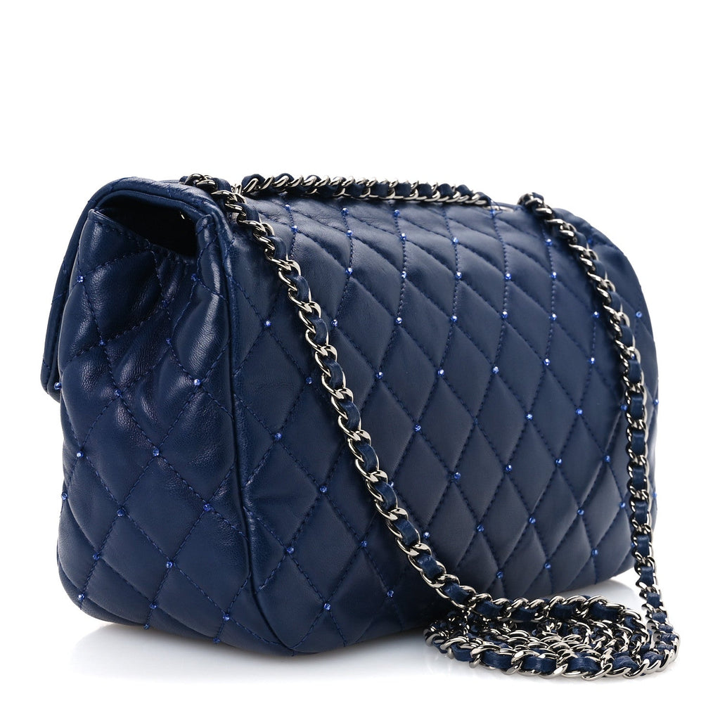 Lambskin Quilted Strass Flap Dark Blue