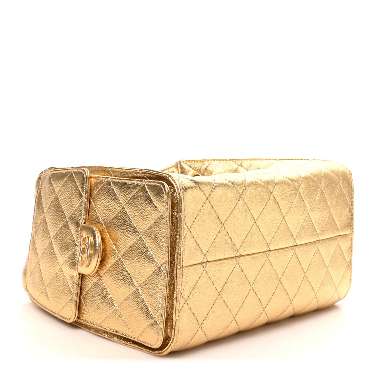 Metallic Caviar Quilted Small Chanel 25 Handbag Gold