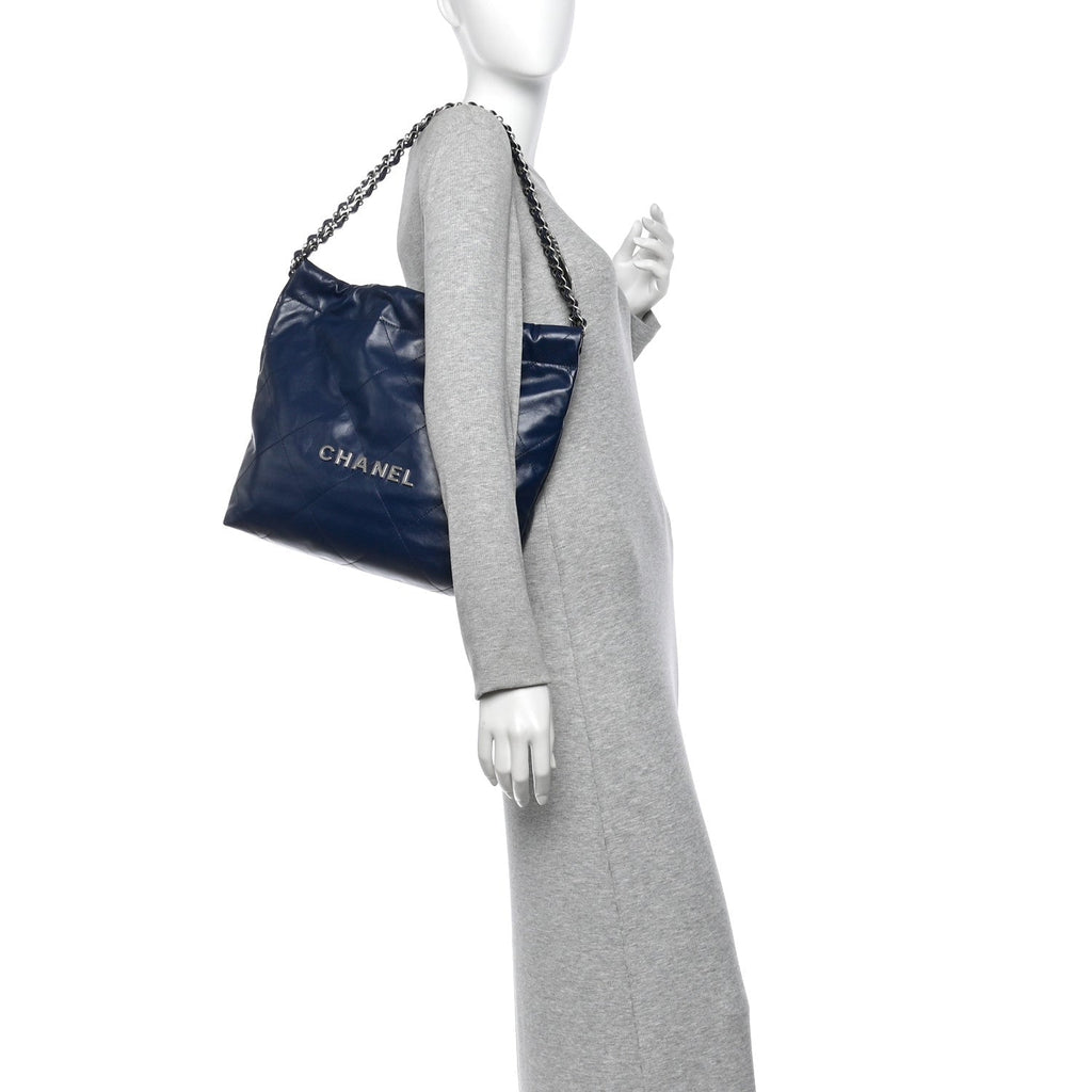 Shiny Calfskin Quilted Small Chanel 22 Navy