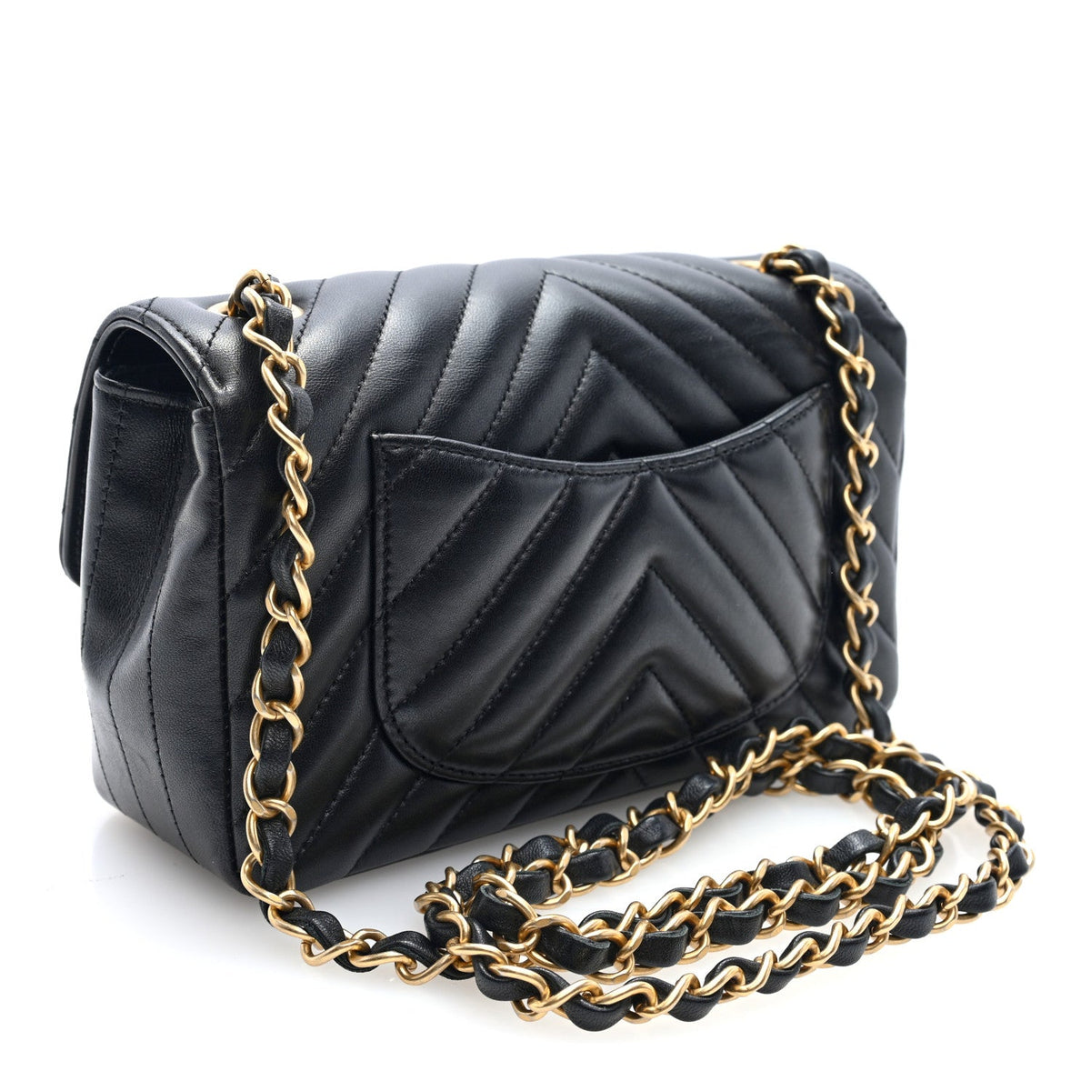 Lambskin Chevron Quilted Mini Rectangular Flap Black
