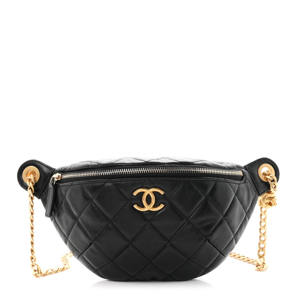 Lambskin Quilted Pillow Crush Belt Bag Black
