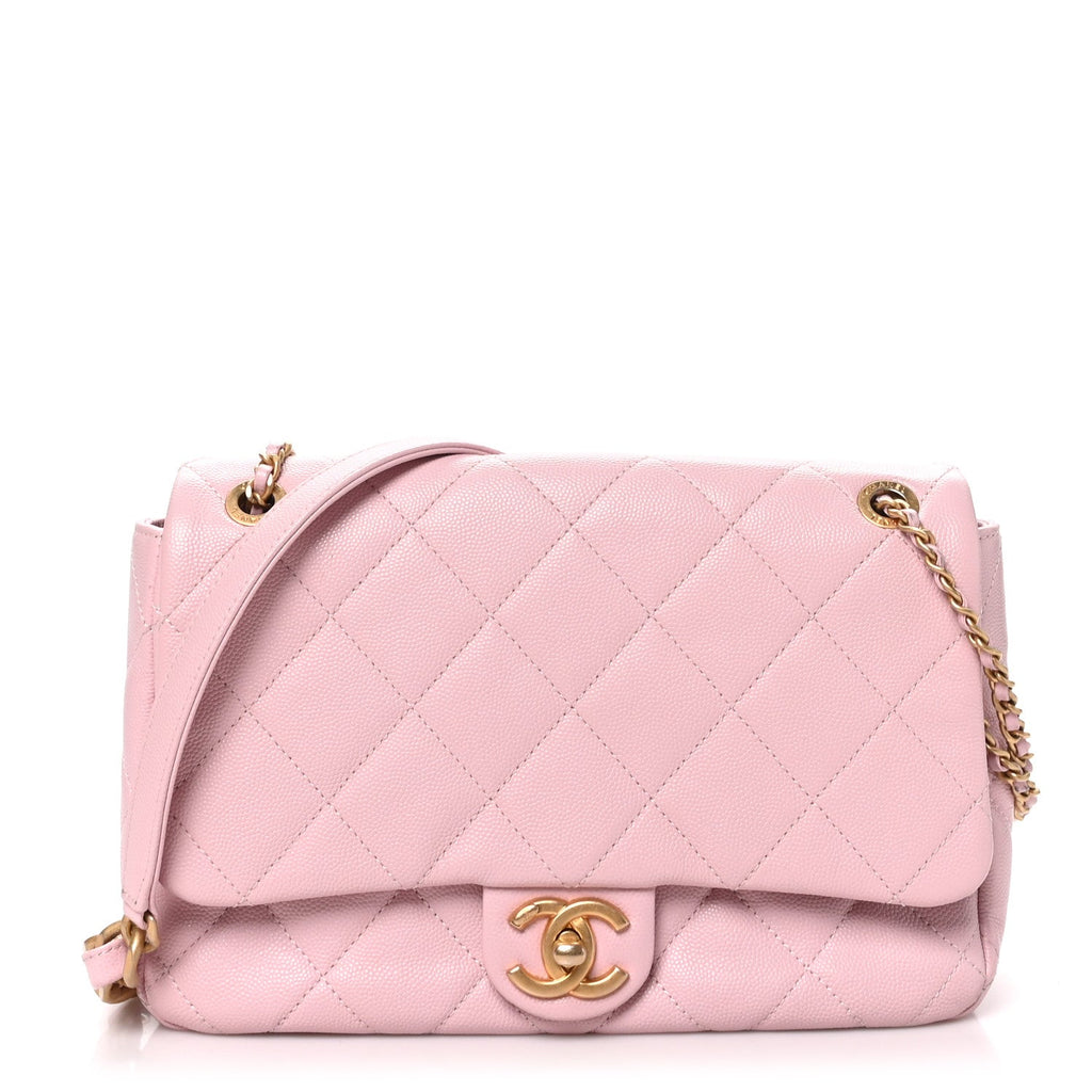 Caviar Quilted Medium Chain Flap  Light Pink