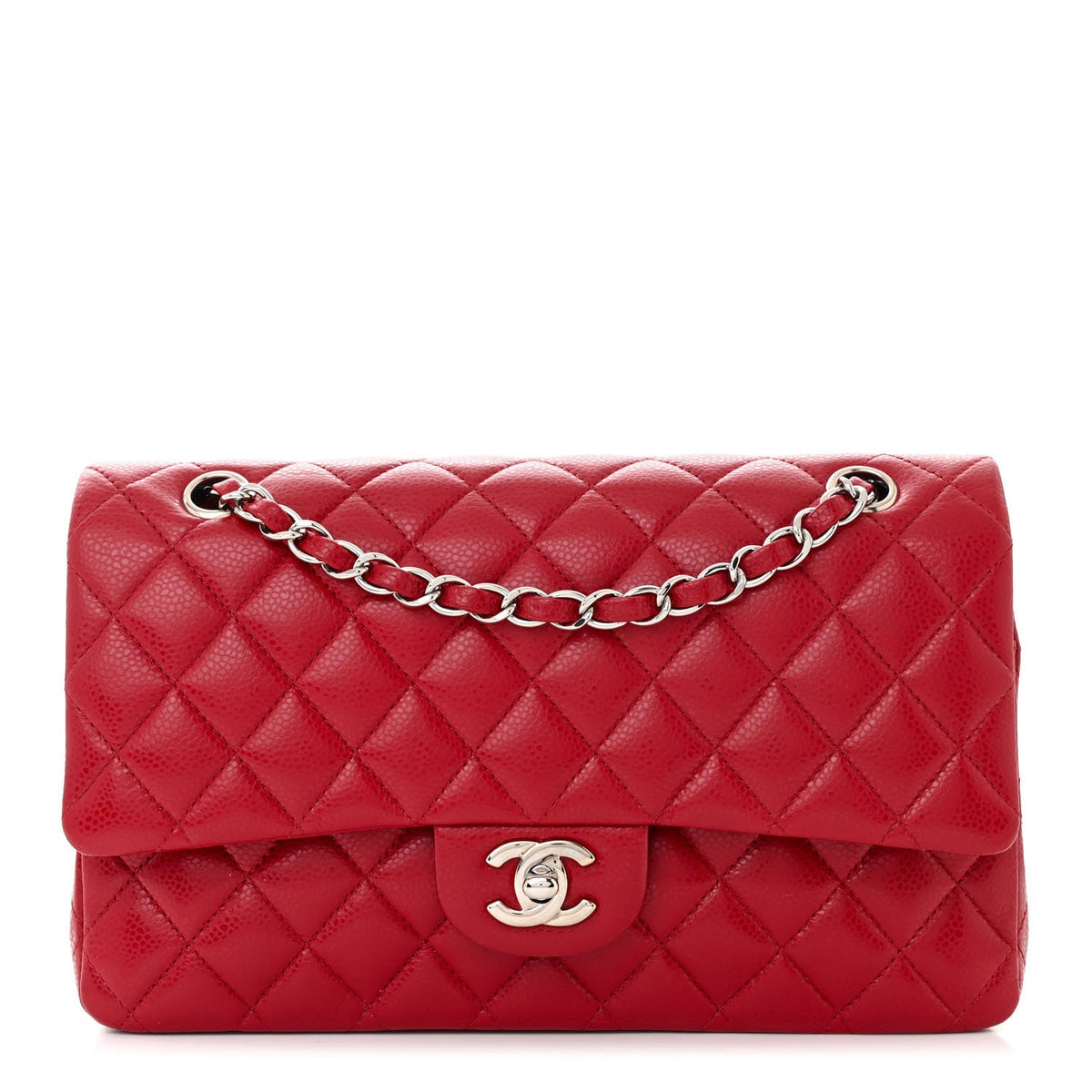 Caviar Quilted Medium Double Flap Red
