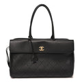 Grained Calfskin Stitched Urban Essentials Shopping Bag Black