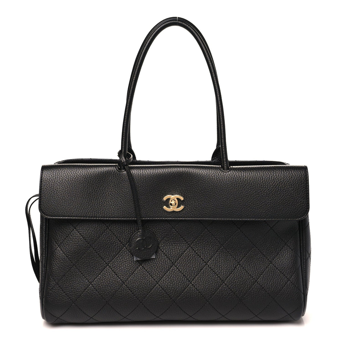 Grained Calfskin Stitched Urban Essentials Shopping Bag Black