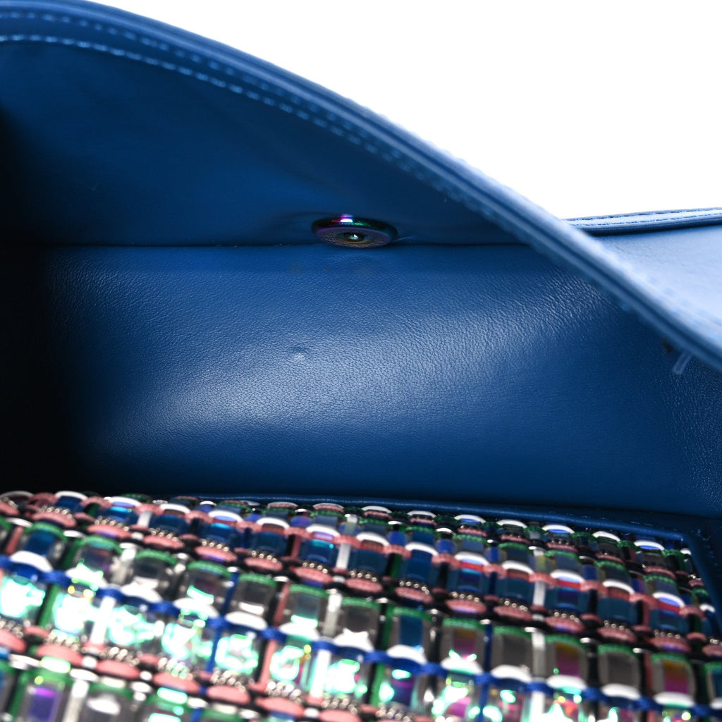 Lambskin PVC Thread Woven Small Boy Flap Dark Blue