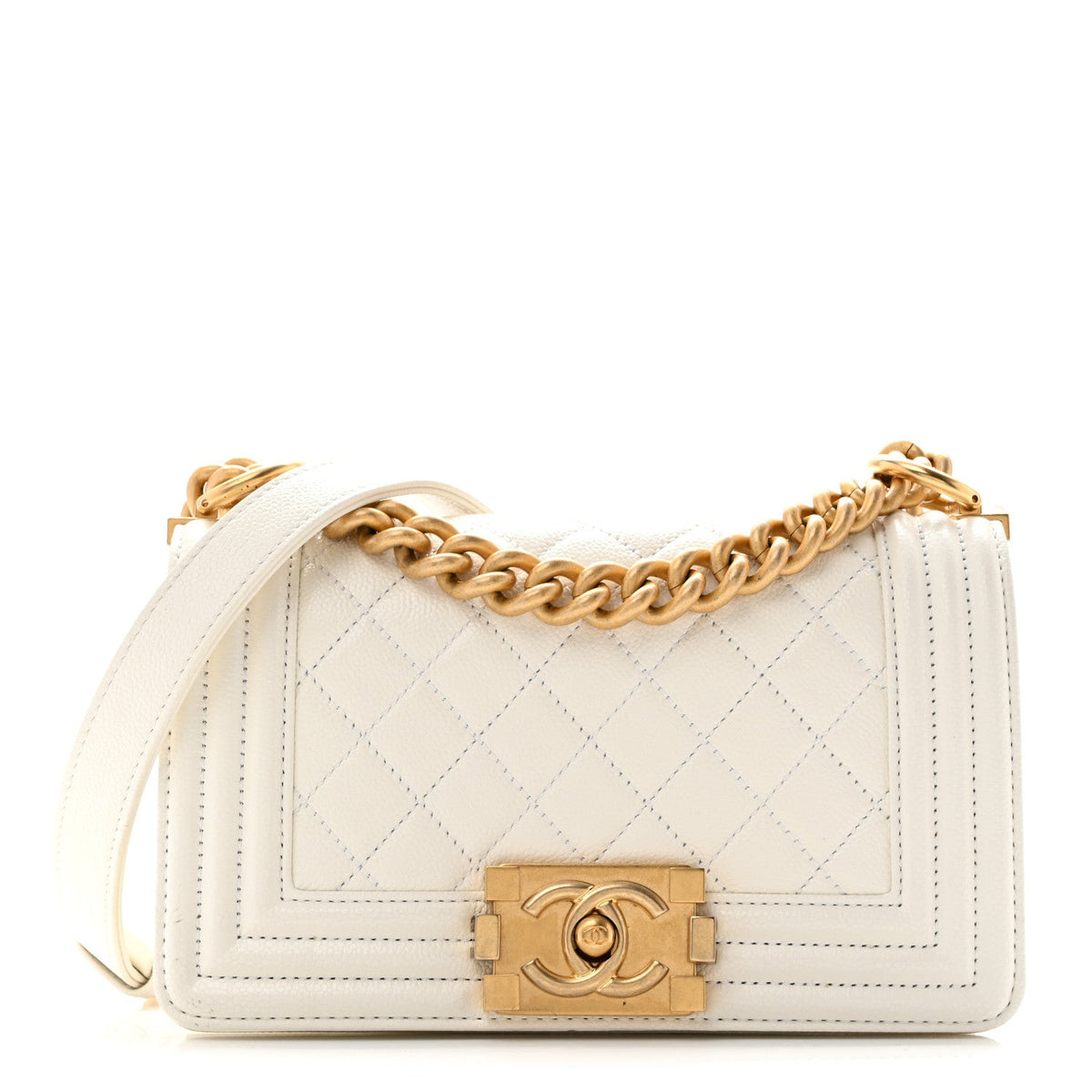 Caviar Quilted Small Boy Flap White