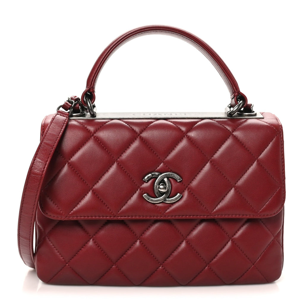 Lambskin Quilted Small Trendy CC Flap Dual Handle Bag Burgundy