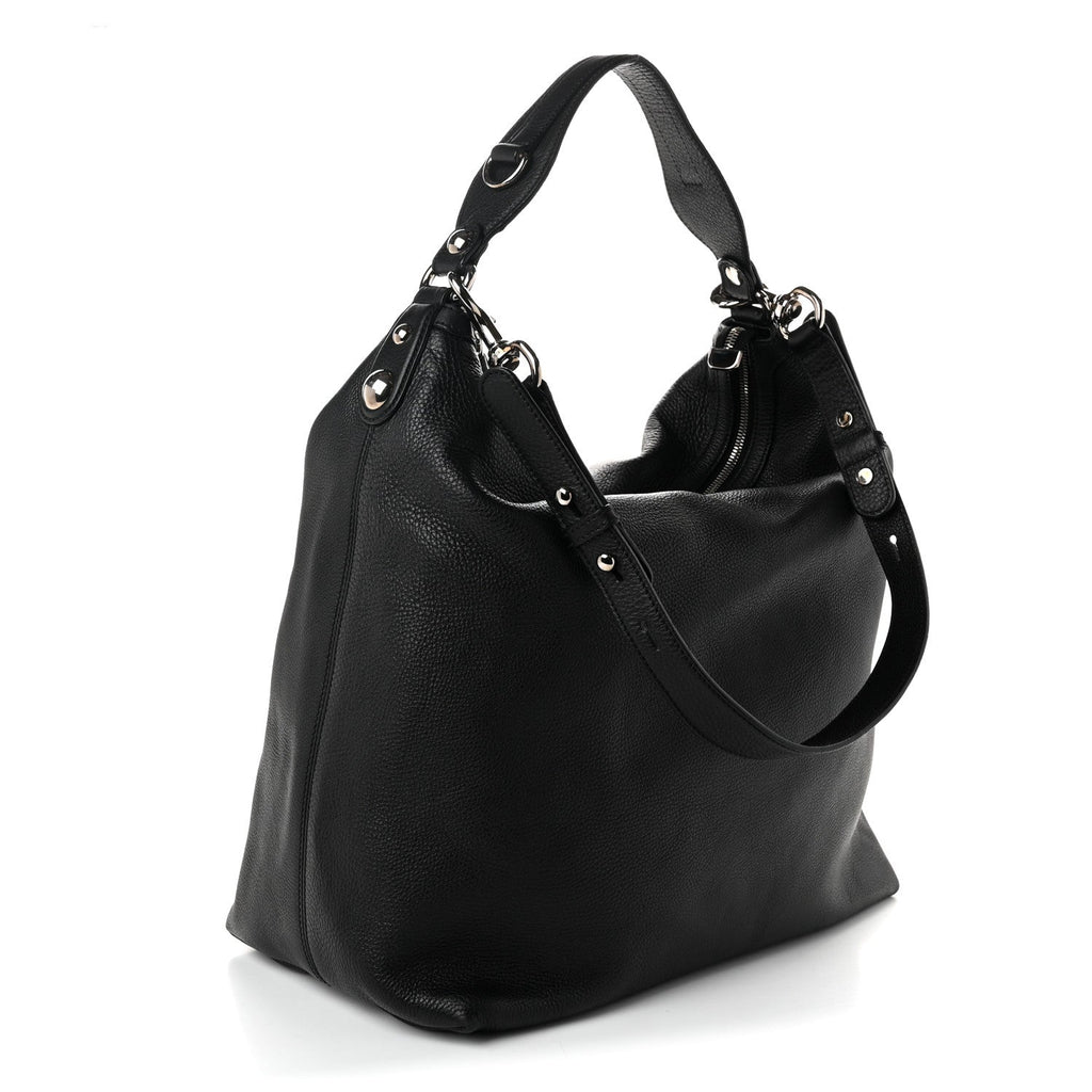 Pebbled Calfskin Large Icon Bit Hobo Black