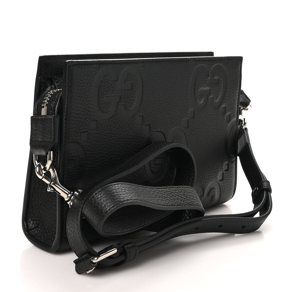 Monogram Jumbo GG Textured Dollar Calfskin Crossbody Bag Black