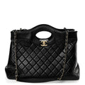 Shiny Lambskin Quilted Large 31 Shopping Bag Black