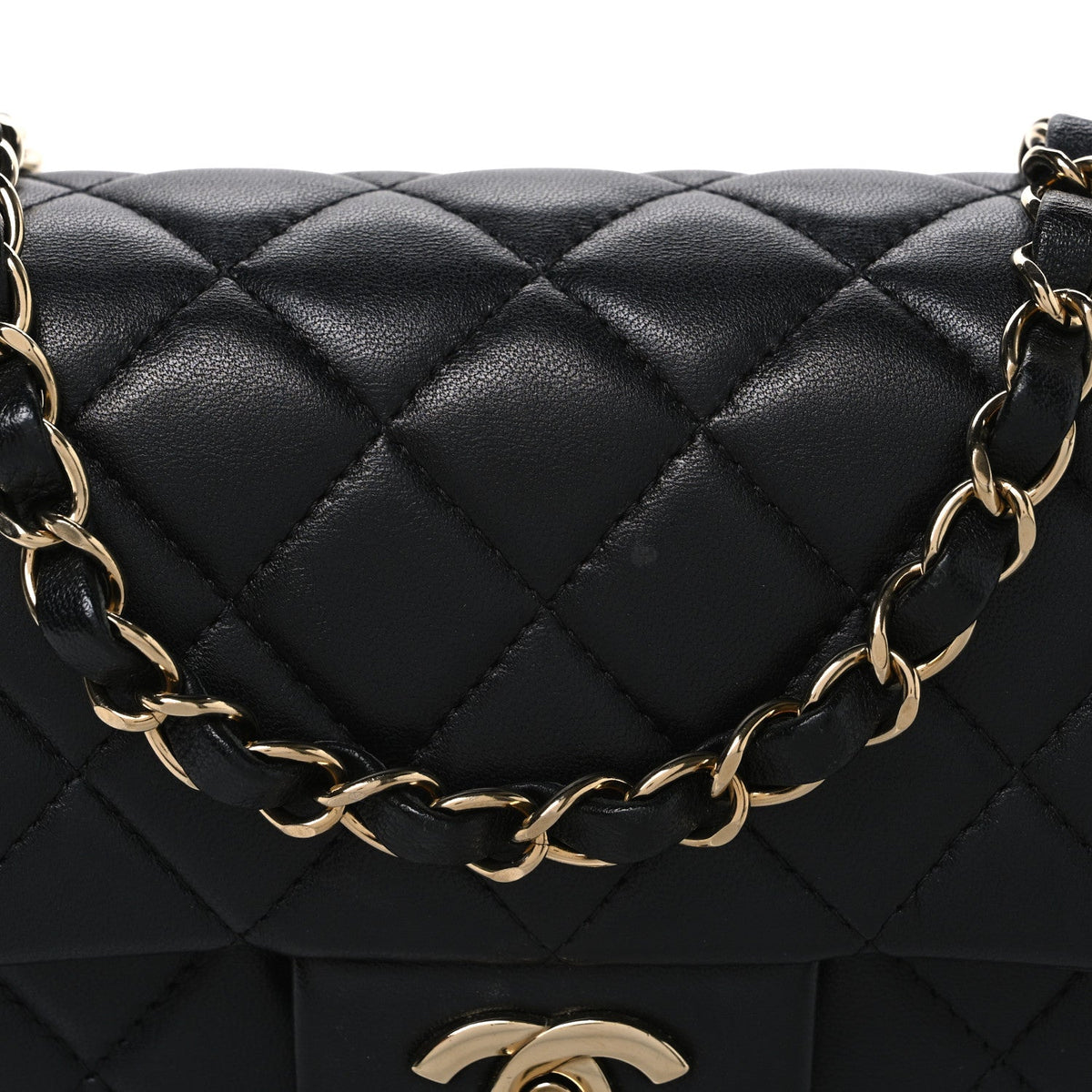 Lambskin Quilted Mini Rectangular Flap Black