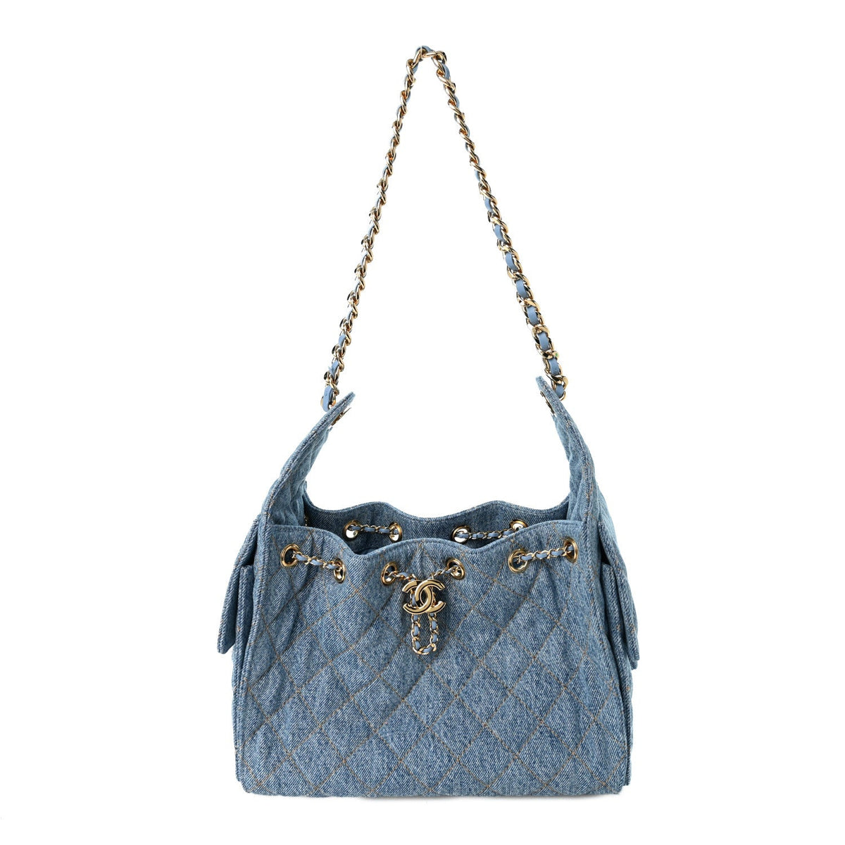 Denim Quilted Small Chanel 25 Handbag Blue