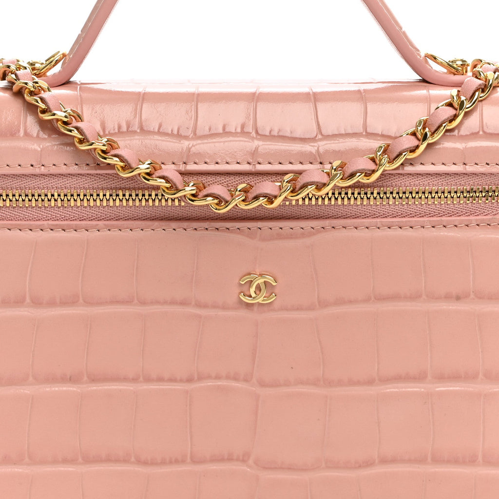 Calfskin Crocodile Embossed Crococo Exoticoco Vanity With Chain Light Pink
