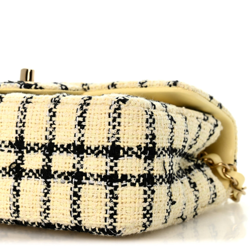 Tweed Quilted Mini Rectangular Flap Yellow Black