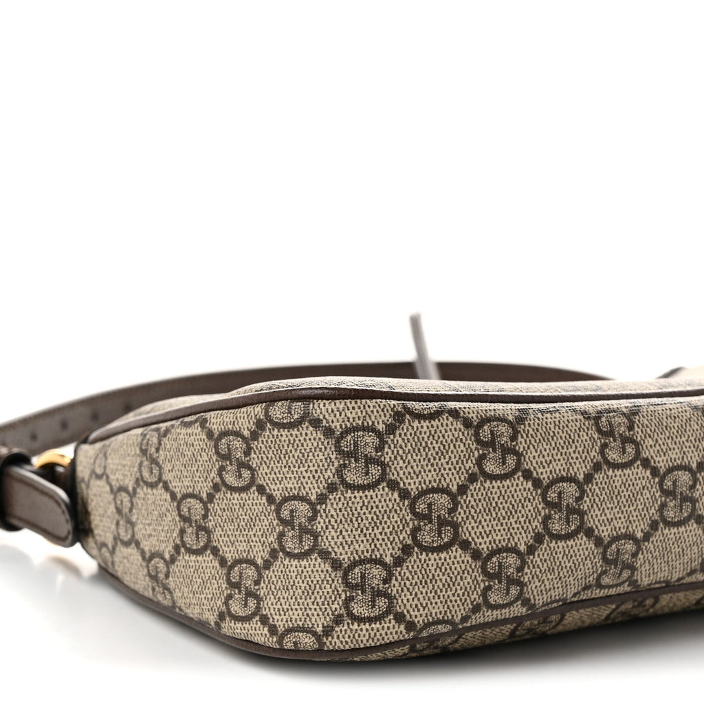 GG Supreme Monogram Textured Dollar Calfskin Small Ophidia Hobo Beige Ebony New Acero